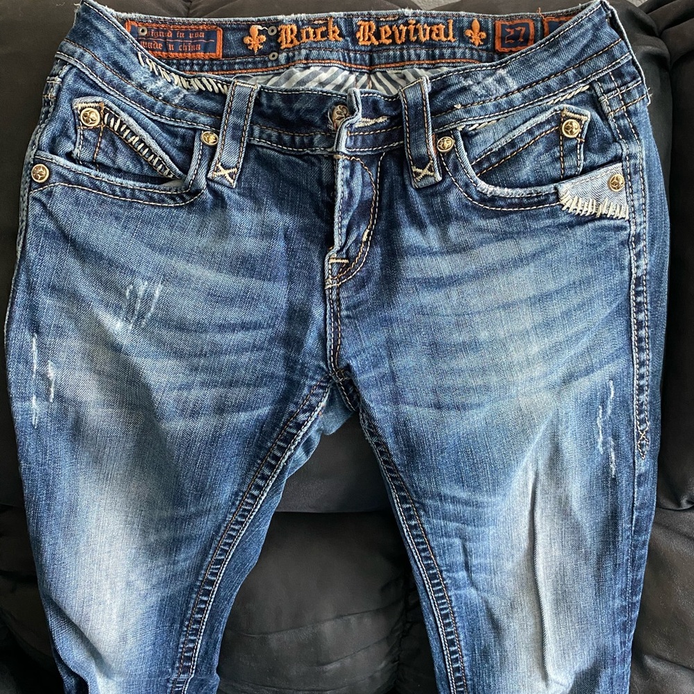 Women’s light wash rock revivals